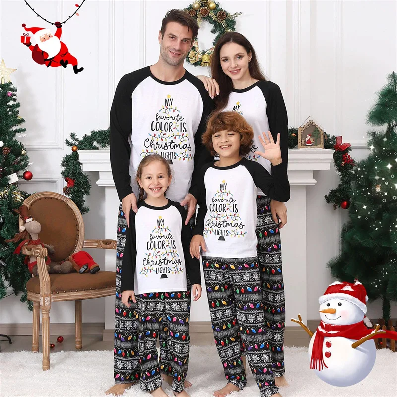 2025 Christmas Family Outfit Mom Daughter Dad Son Family Matching Pajamas 2pcs Set Soft Long Sleeved Family Christmas Pajamas