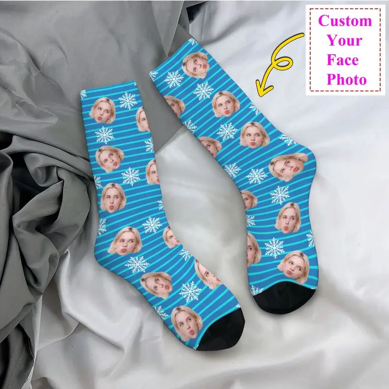 Christmas Face Photo Personalized Custom Men Women Crew Socks Unisex Funny 3D Printed Dress Socks