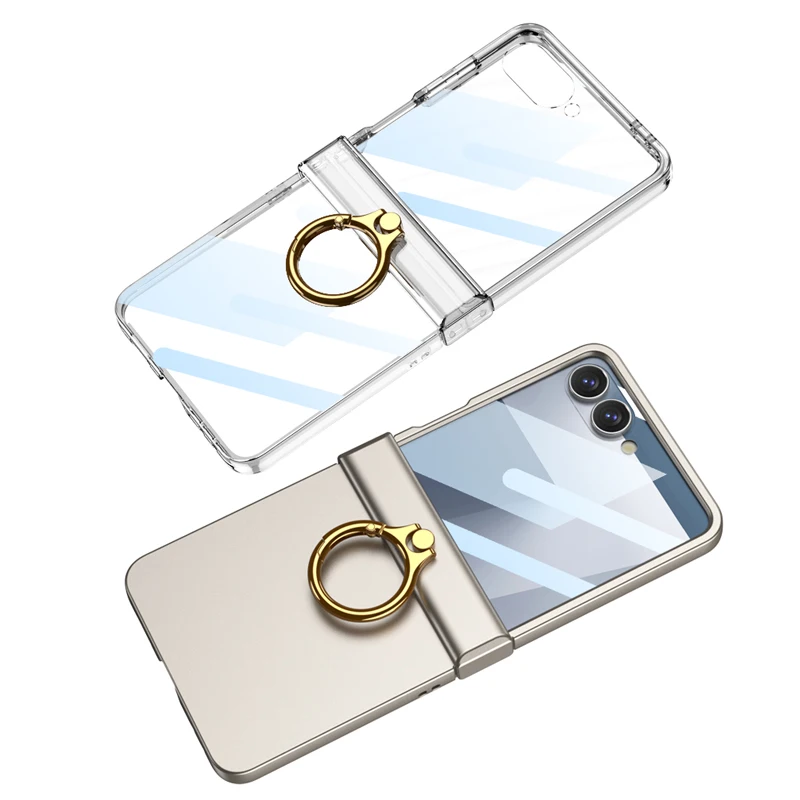 For Samsung Z Flip 7 Ring Stand Phone Case Slim Matte Hinge Protection Holder Hard Shell Cover for Samsung Galaxy Z Flip 7