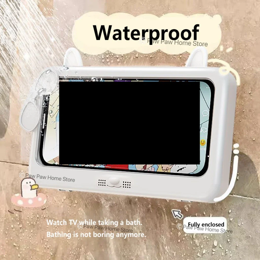 Waterproof Shower Phone Holder Splash-Proof 360° Rotate Can Be Touched Shower Phone Case Mount for Bathroom Batheub Kitchen Wall