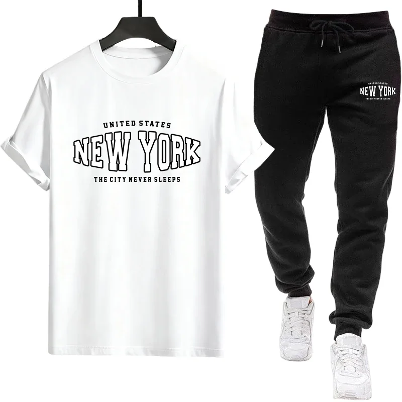 2026 New Mens T-shirt Tracksuit Printed Casual Loose Short Sleeve Sports Jogging Man Clothing Single Piece T-shirt Pants Popular