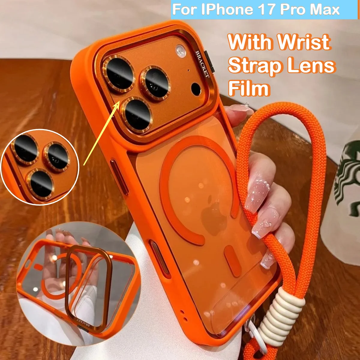 Camera Bracket for Magsafe Clear Phone Cases for IPhone 17 Pro Max Air 16 15 14 Plus 13 Pro Max with Wrist Strap Lens Film Cover