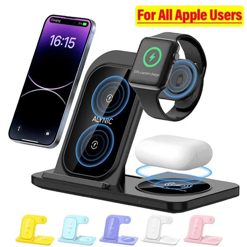 3 In 1 Wireless Charger Stand Pad For iPhone 15 14 13 12 Pro Max Plus iWatch AirPods 3/2 Fast Charging Station Dock Phone Holder
