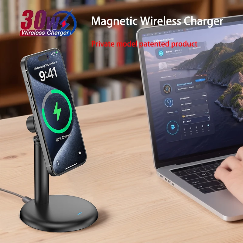 30W Wireless Charger Dock For iPhone 16 15 14 13 12 Fast Magnetic Wireless Charging Station for iPhone Samsung Xiaomi Huawei