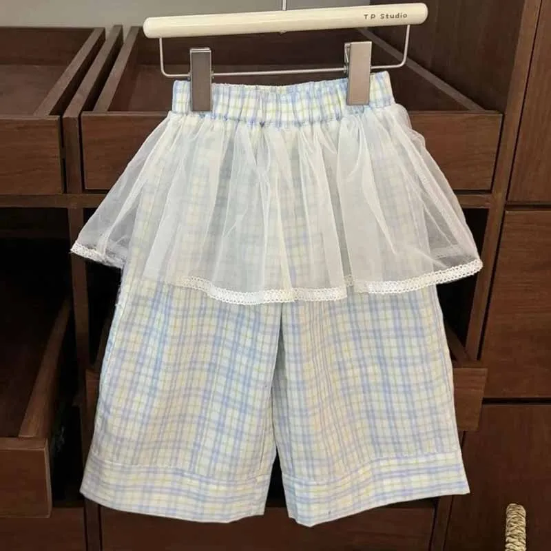 Children's Mesh Pants Girls Sweet Fashion Trousers Kids Summer Thin Straight Trousers Spring New Casual Loose Clothes 2-8 Years