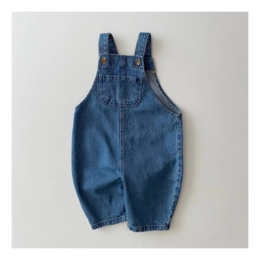 (Kids1-7 years) Children's Clothing Infants Young Children's Autumn Winter New Floral Denim Jeans Cute Ove Suspender Trousers