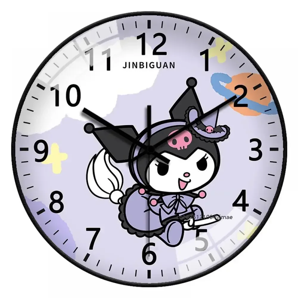 Anime Kawaii Kuromi Wall Clock Anime Sanrio Decorative Girls Cartoon Children Bedroom Alarm Clock Student Mute Quartz Clock Gift