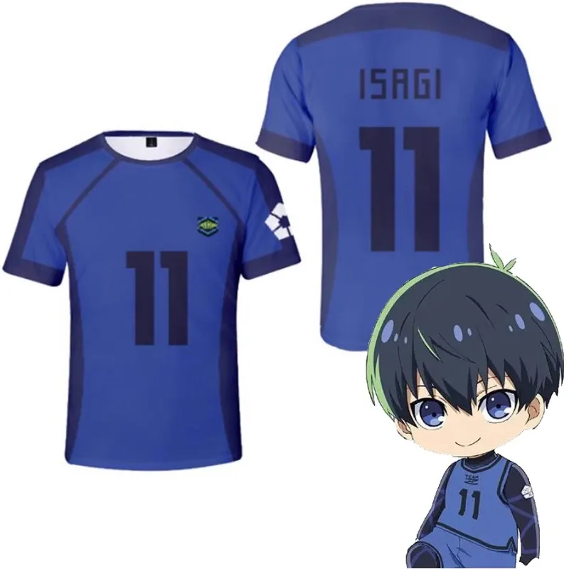 Blue Lock T-shirt Anime Football Team 3D Printed Loose Casual Round Neck Short Sleeve T-shirt Top