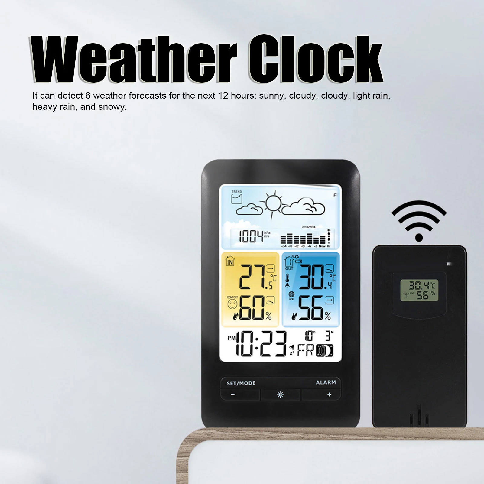Home Temperature Clock Home Weather Clock Indoor Outdoor Temperature and Humidity Meter Weather Forecast Clock Color Screen