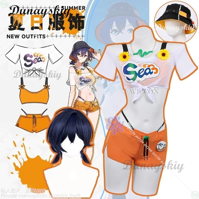 Game Zenless Zone Zero Cosplay Belle Costume Summer New Outfits Crop Top Sexy Swimwear Orange Bikini Jirai Kei Girls Halloween