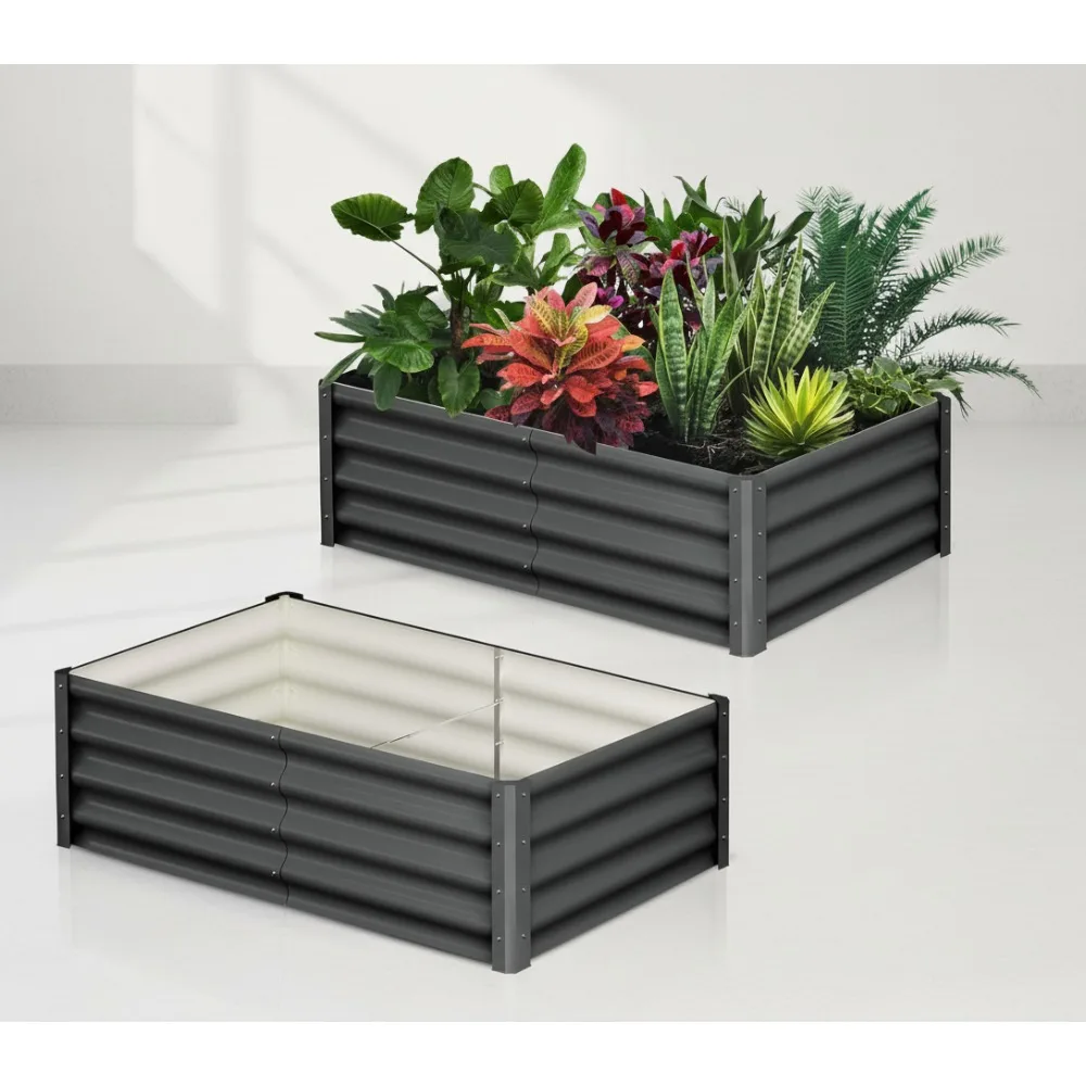 Galvanized Raised Garden Bed 2-Pack 6x3x1FT Outdoor Planter Box with Safety Edge & Gloves for Vegetables Flowers