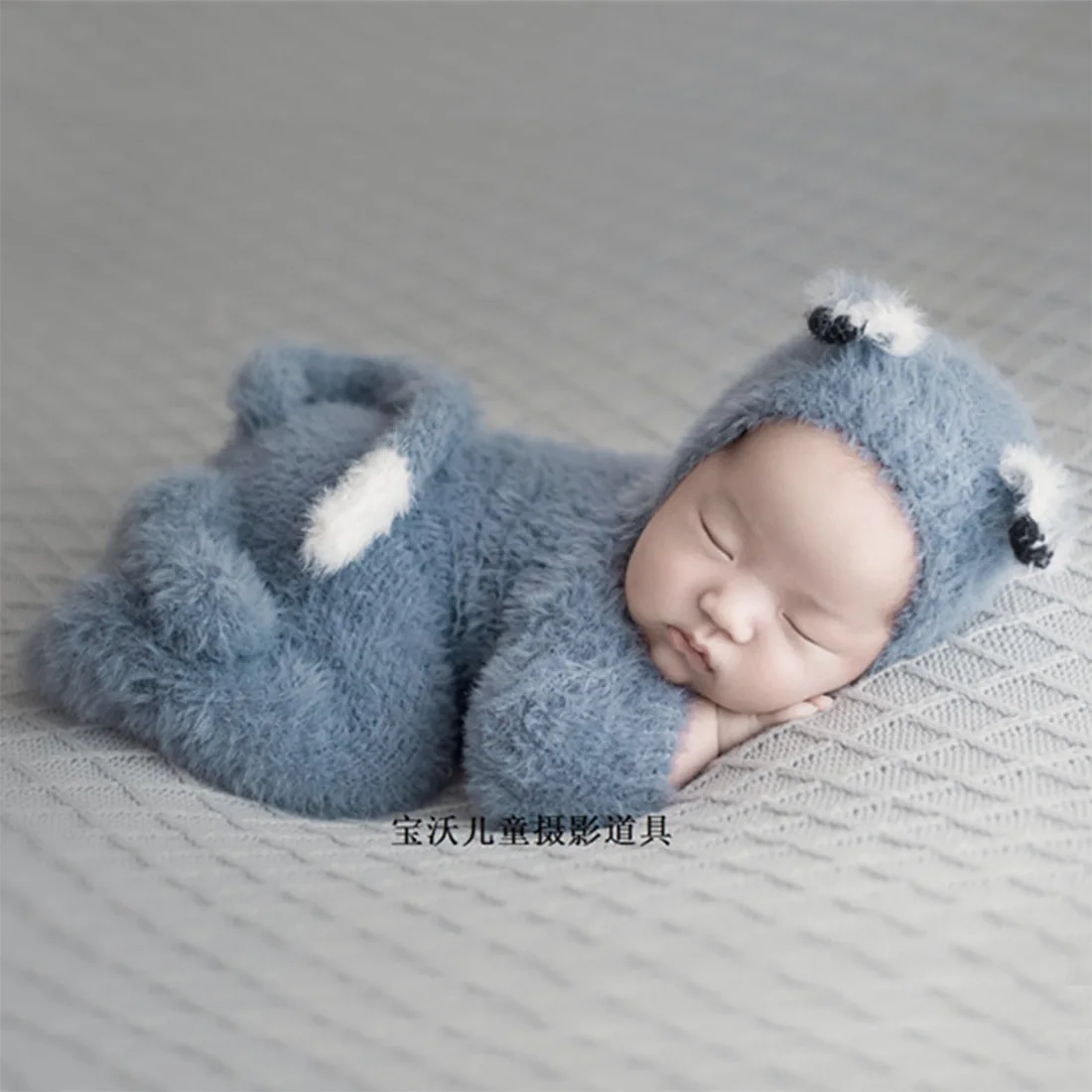 Hand Knitted Wolf Pup Footed Outfit Set Baby Boy Animal Romper Newborn Photography Prop Fuzzy Crochet Teddy Bear Overall Clothes