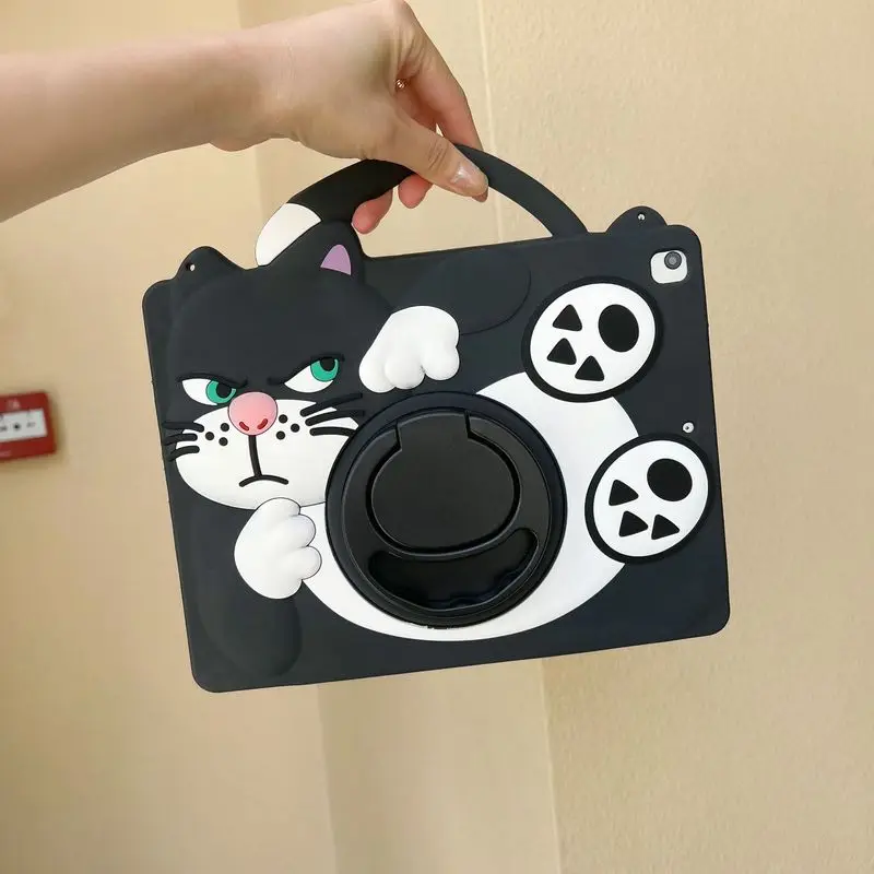 Cute Cartoon Black Cat Tablet Case For Samsung Galaxy Tab A9 8.7in A9Plus 11in Slot 360° Rotating Stand Soft Shockproof Cover