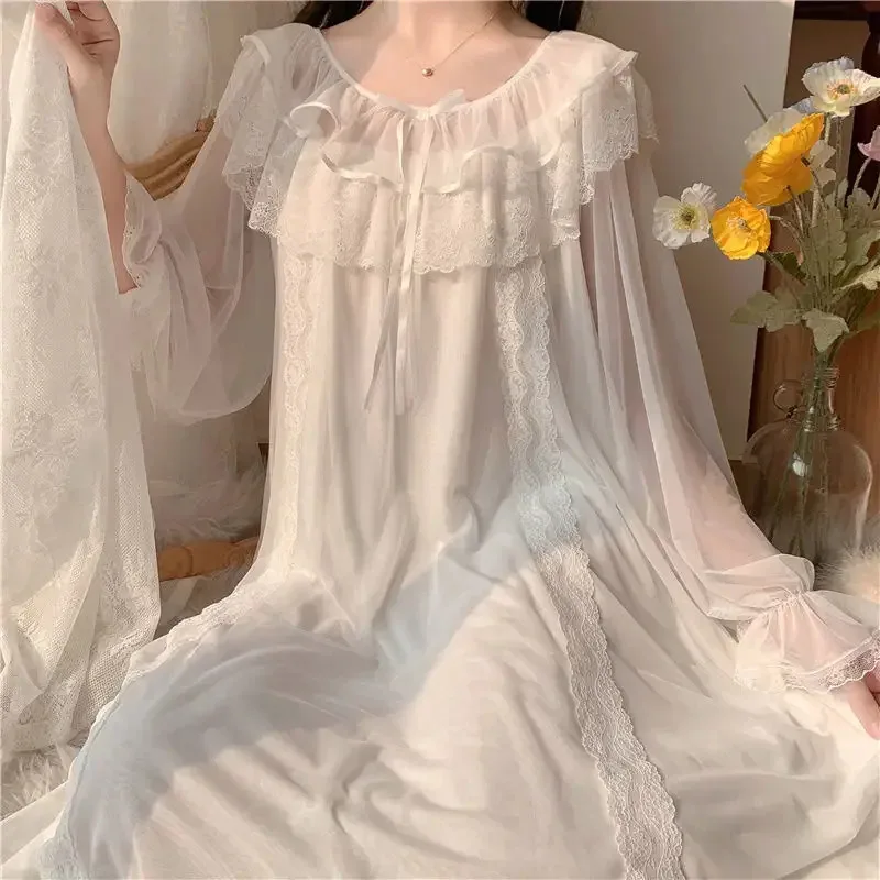 2026 ♥ Sleepwear Nightwear Women's Sweet New Summer Long-sleeved Sexy Lace Home Clothes Night Gown Sleep Dress ❤★☆★