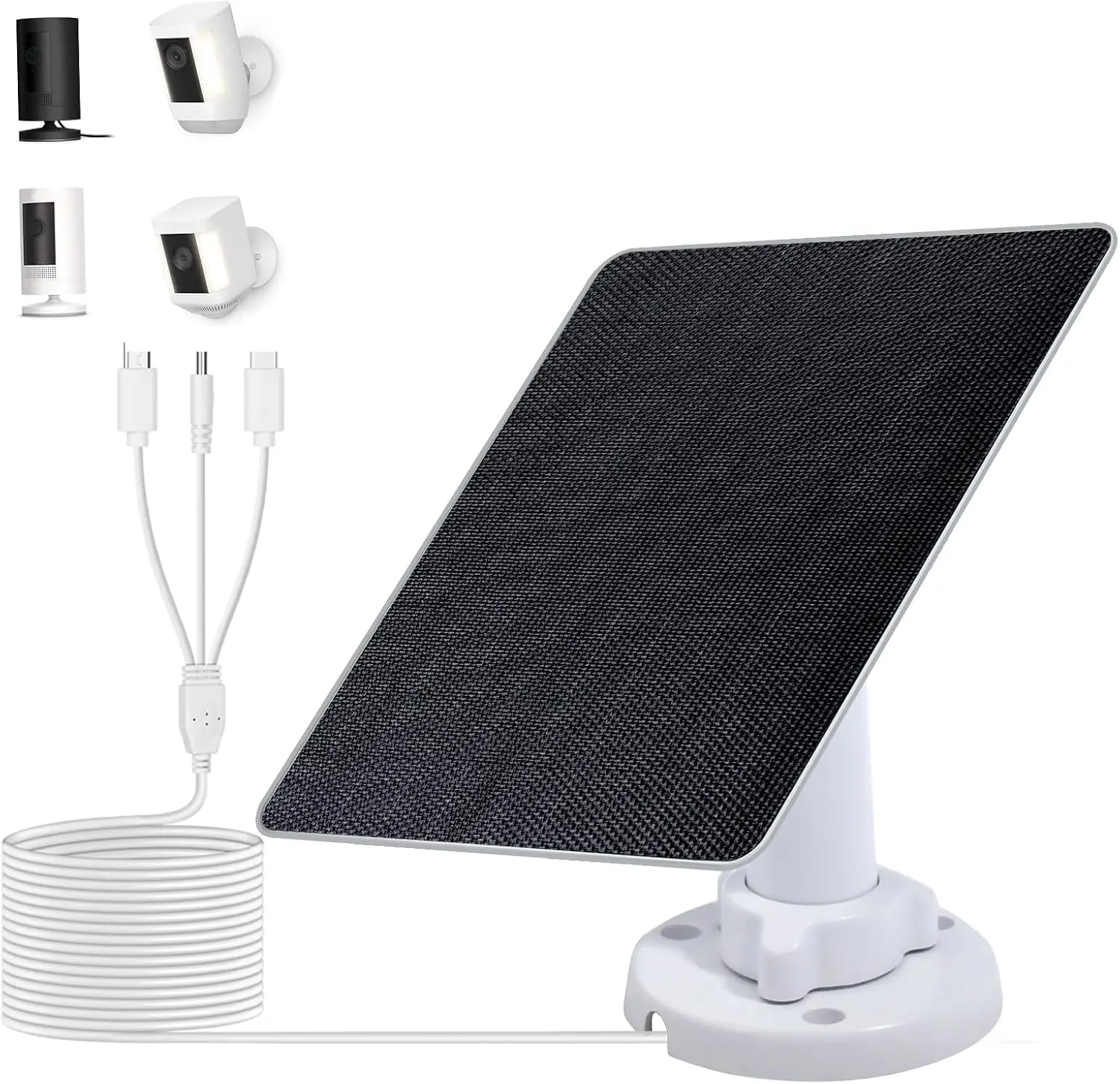 5W Solar Panel for Outdoor Security Cameras, Fast Charging with USB-C & Barrel Plug, 9.8ft Cable