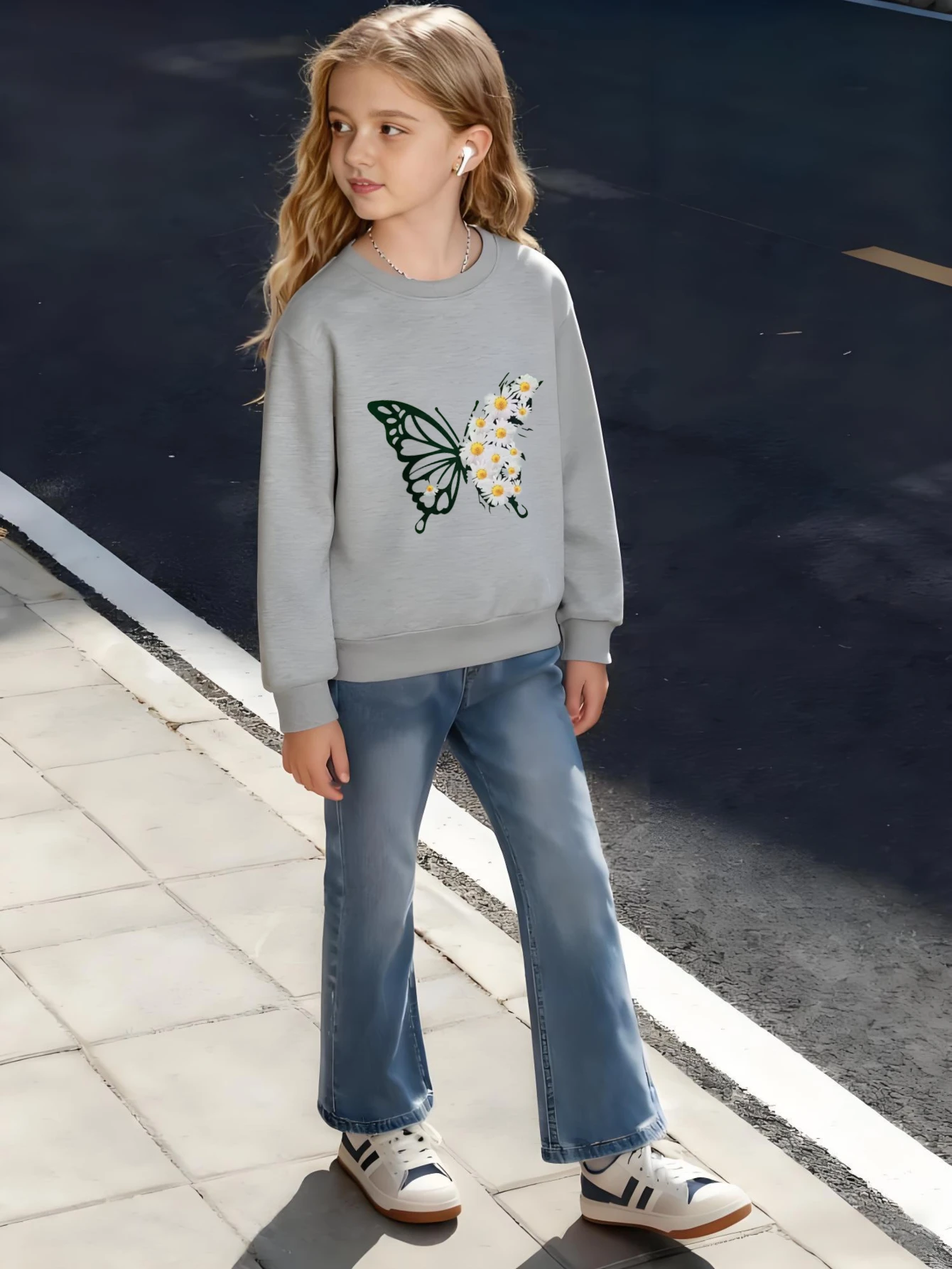 Kids Children's Cotton T-Shirt Butterfly with Daisy Wing Pattern for Boys Girls Nature Inspired Style Minimalist Fashion Wear