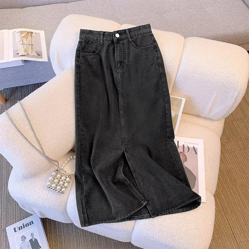 Jeans Skirts for Women with Slit High Waist Woman Denim Skirt Tight Wrap Casual Y2k Vintage Luxury Elegant Aesthetic Summer 2025