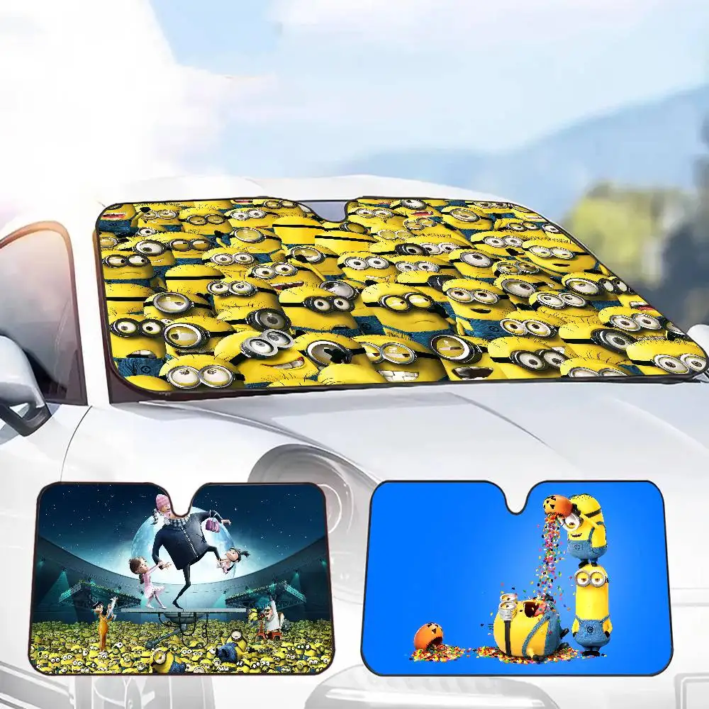 Cartoon Movie M-Minions Car Windshield Foldable Sun Shade Cover Block Reflector Portable Breathable Anti UV Protector Screen