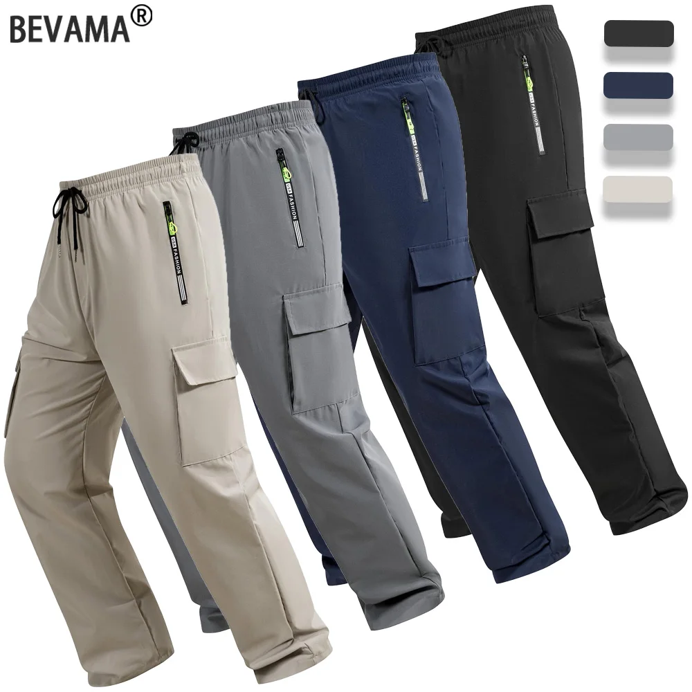 Spring Autumn Men's Cargo Pants Solid Color Outdoor Casual Trousers Multi-Pockets Jogger Sports Long Pants Hiking Cotton Pant