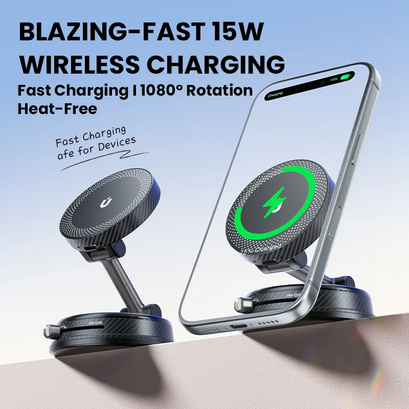 Magnetic Wireless Car Charger Mount Vacuum Suction Cup Phone Holder Stand For iPhone 17 16 15 14 13 12 Pro Max Fast Charging