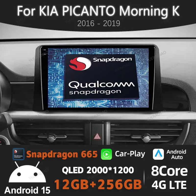 Android 15 Car Radio For KIA PICANTO Morning K 2016 2017 2018 2019 Qualcomm GPS NAVI QLED BT Head Unit Multimedia Video Player