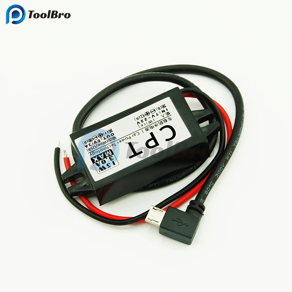 DC-DC Converter 12V to 5V 3A Step-down Power Module Micro USB Waterproof 15W Car Power Supply Output Low Heat Auto Protection