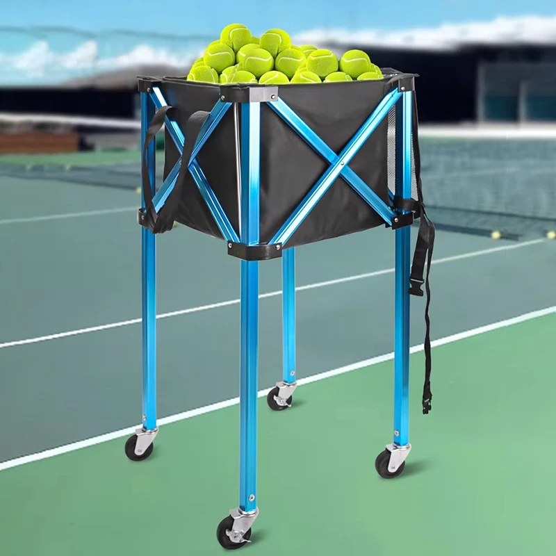 Foldable Tennis Coach Car Large Capacity Tennis Trolley Aluminum Alloy Balls Collection Boxes Professional Sports Accessories