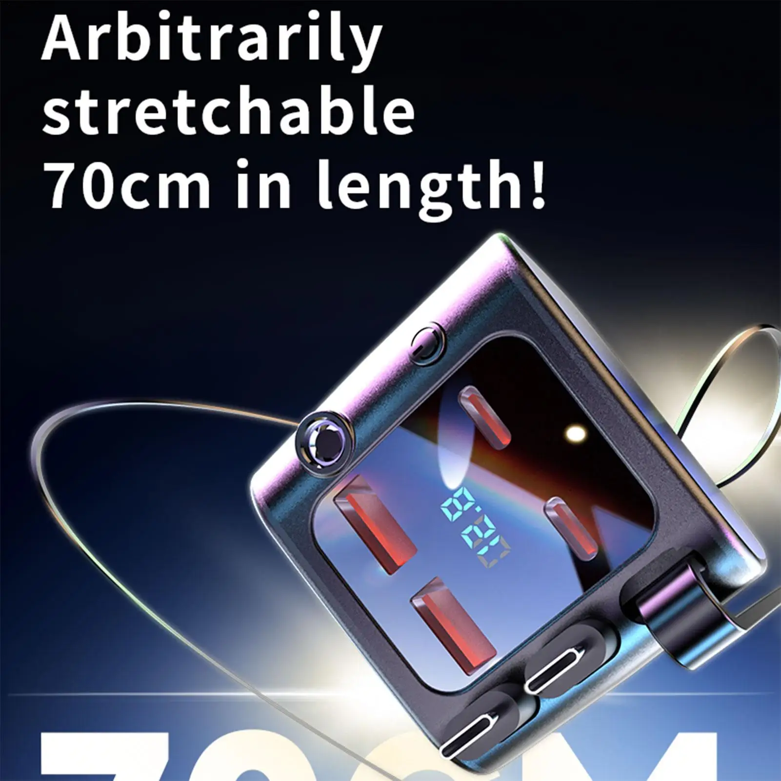 Car Charger Retractable Cord 2 USB Ports 18W Fast Charging Auto Accessories With Starlight Cell Phone Automobile Chargers For