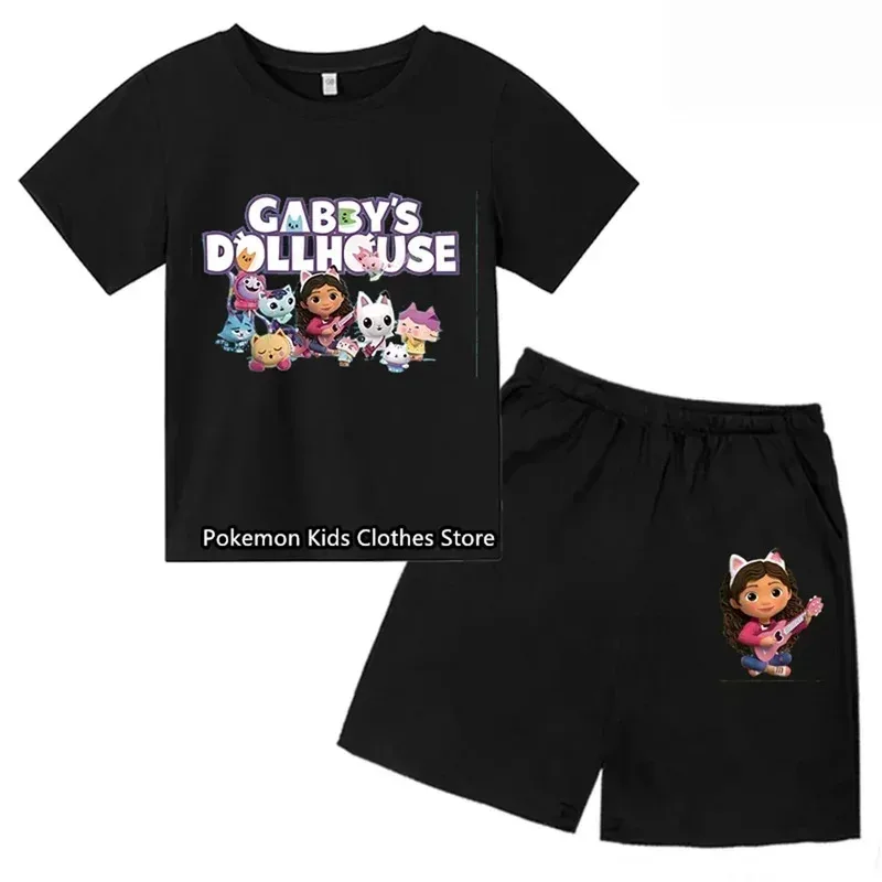 Kids Gabby Cats Tshirt Toddler Girls Gabbys Dollhouse Clothes Baby Boys Short Sleeve Sweatshirt Sets Summer Children's Clothingx