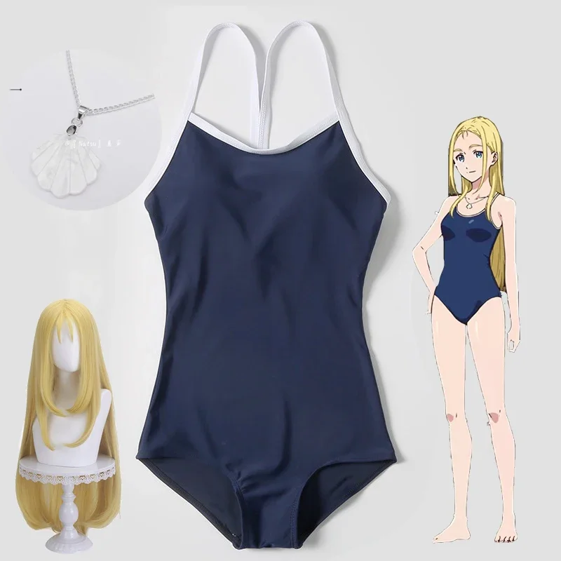 Anime Summer Time Rendering Ushio Kofune Swimming Suit Cosplay Costume Blonde Wig Shell Necklace Summer Bikini Swimwear Girls