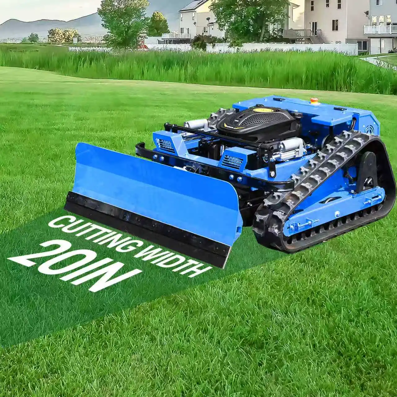 Customized RC Remote Control Lawn Mower with Snow Blade, All Terrain Crawler Grass Cutting Machine for Slope Garden Snow Removal