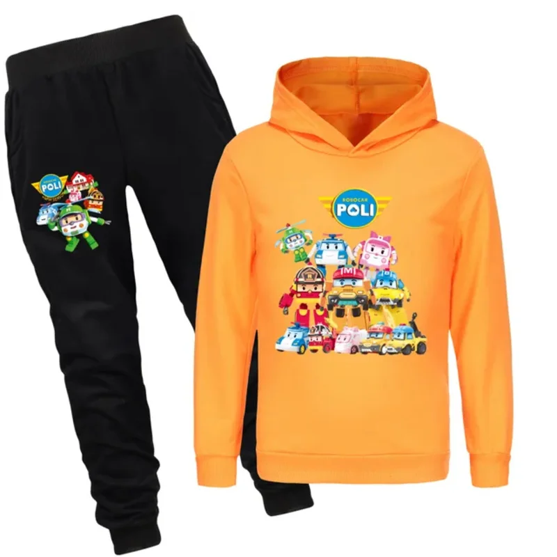 AIAI 2025RobocarPoli Dollhouse Cartoon Cute Print Spring Autumn Hoodie+Jogging Pants Tracksuits Boys Girls Clothes Sets