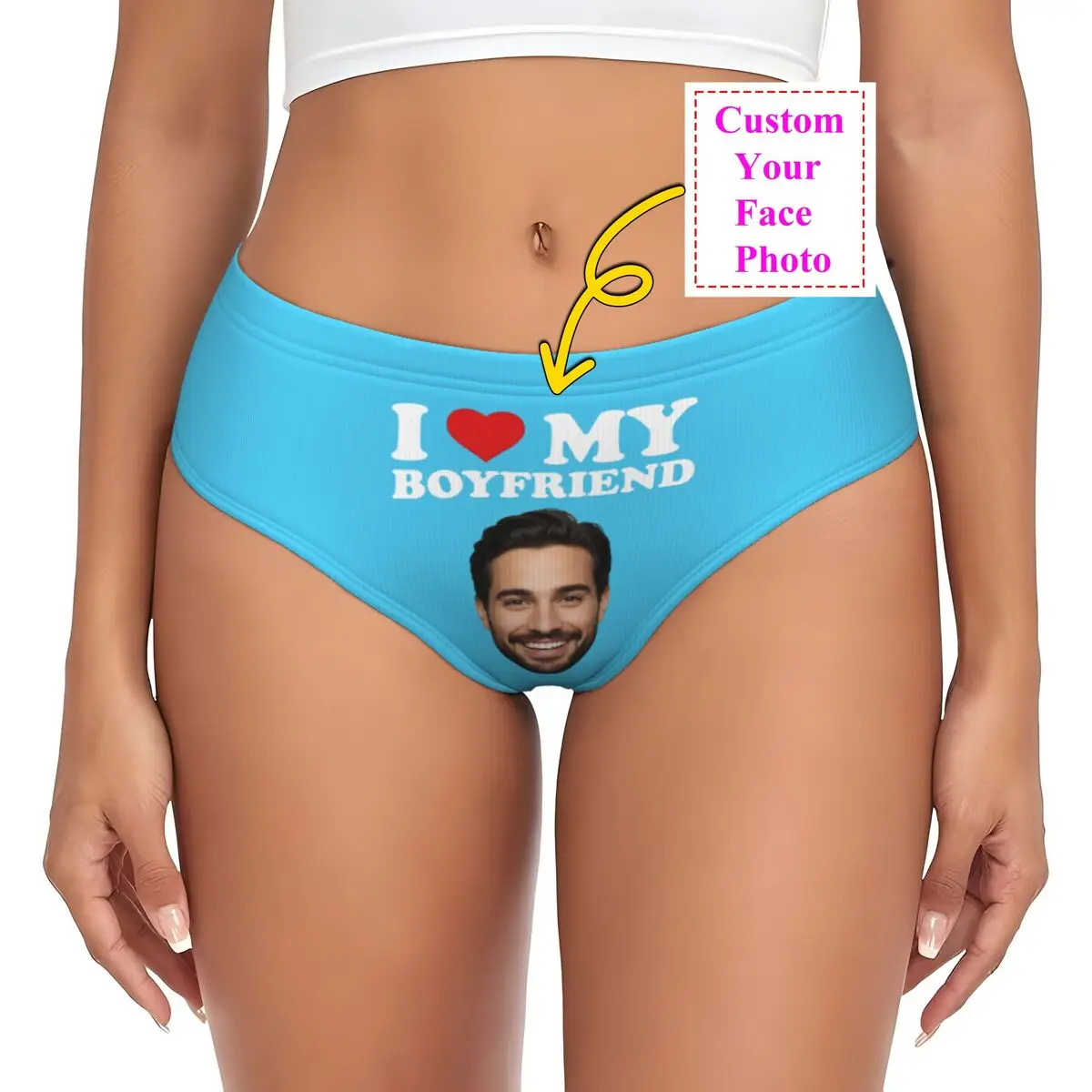 Valentine's Day Personalized Custom Face Photo Brief Panties Female Stretch I Love My Boyfriend Underwear Underpants For Wife