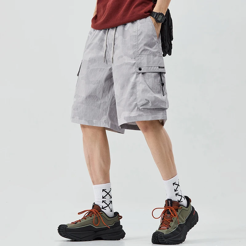 Men's Casual Cargo Gym Running Training Athletic Shorts Summer Ice Silk Elastic Waist Lightweight Quick-Dry Outdoor Work Shorts