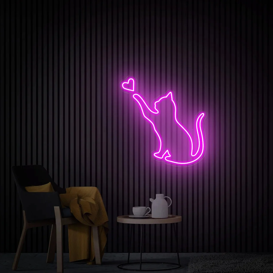 Cat Neon Sign Cat Heart Led Light Sign Neon Wall Decor Cat Lover Gift Bedroom Neon Sign