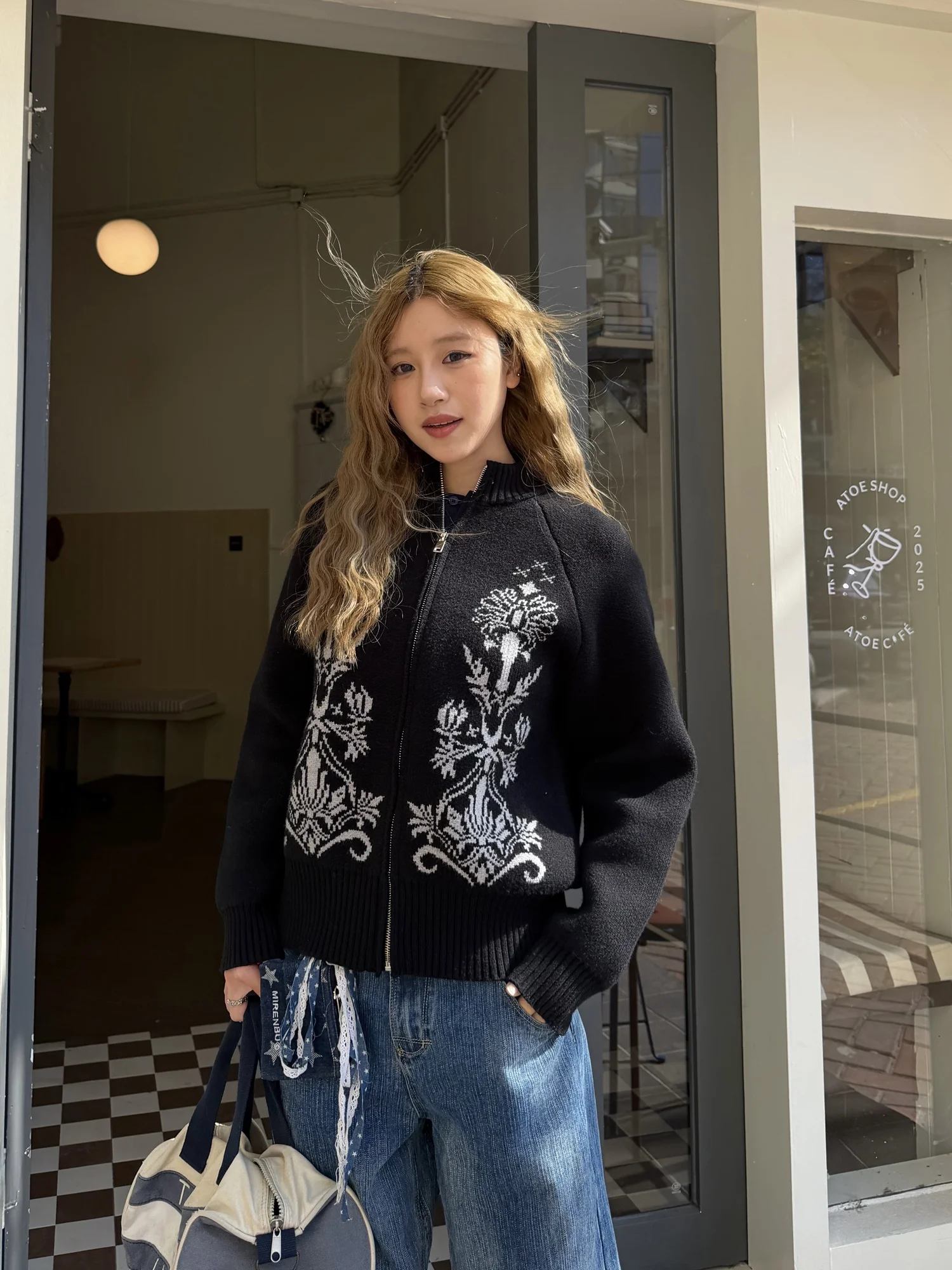 Bla Knitted Sweater Cardigan Stand Collar Men Women Inner Wear American Retro Sle Autumn Winter Outerwear Casual Top