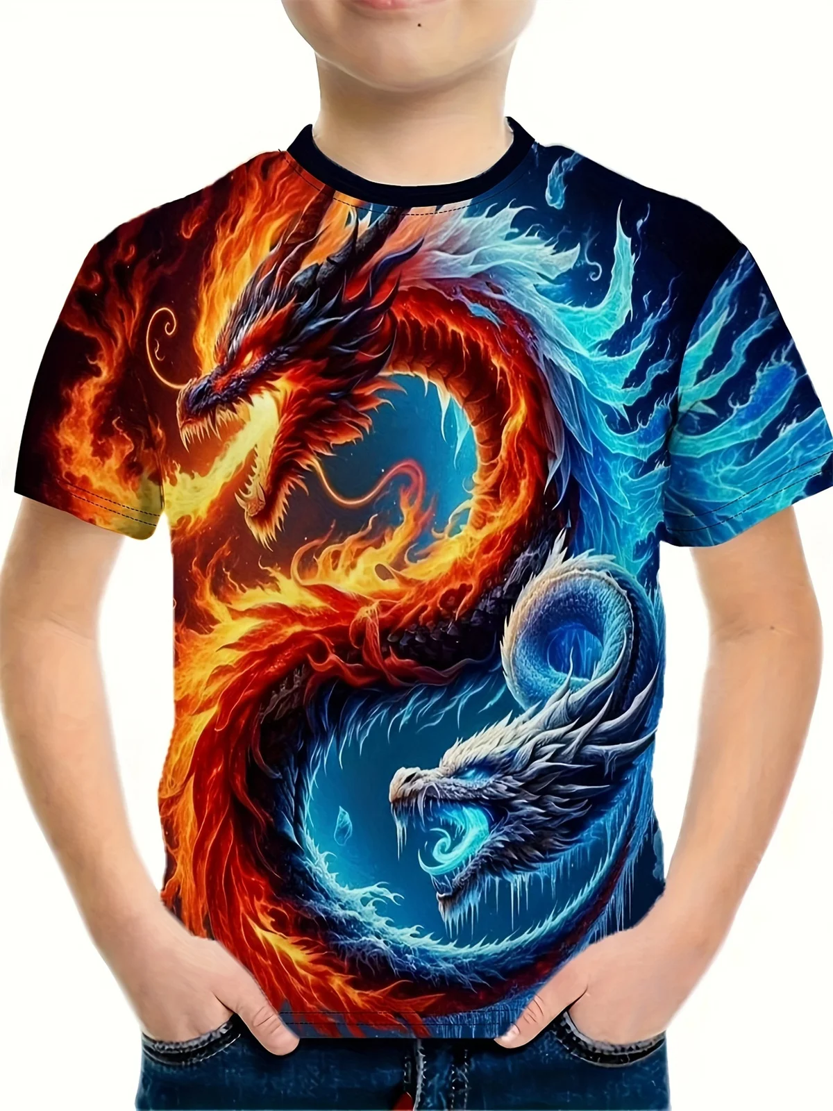 Children's T-Shirt 3D Dragon Graphic T Shirts Children Tops Round Neck T Shirt Cartoon Animal Short Sleeve Tee T-Shirt for a Boy
