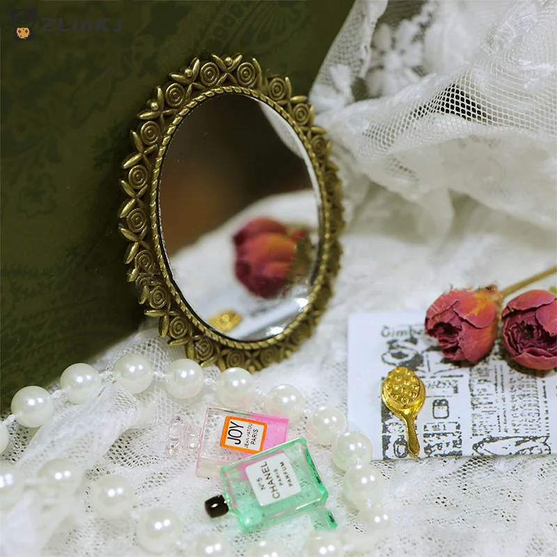 ▶1Pcs Mini Vintage Rose Mirror 1:12 Dollhouse Wall Mirror Frame Micro Scene Decoration Furniture Accessories Photo Props