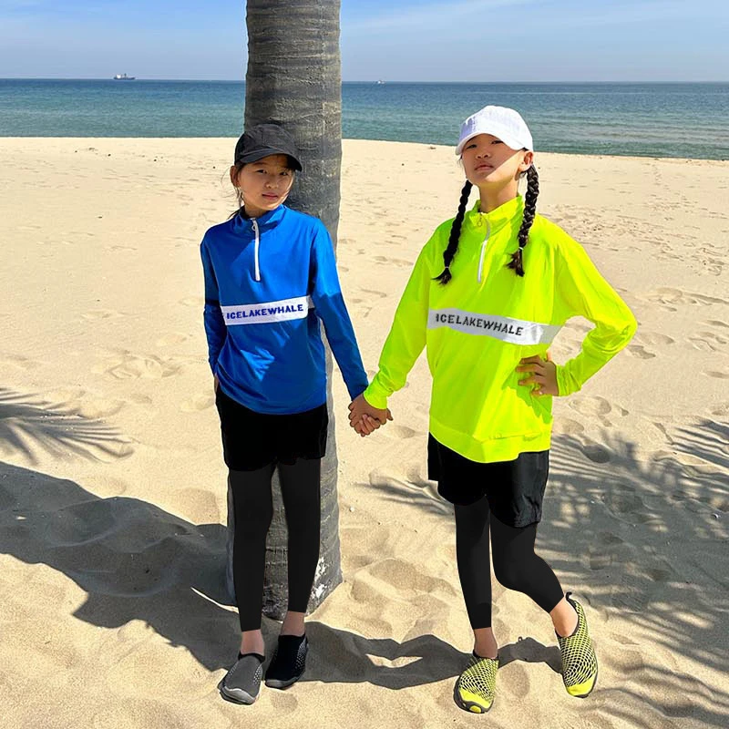 Three Piece Long Sleeve Neon Cover Up Swimwear Korean Beach Wear Kids Girls Boys Swimsuits Rash Guard Bathing Suits Shorts Pants