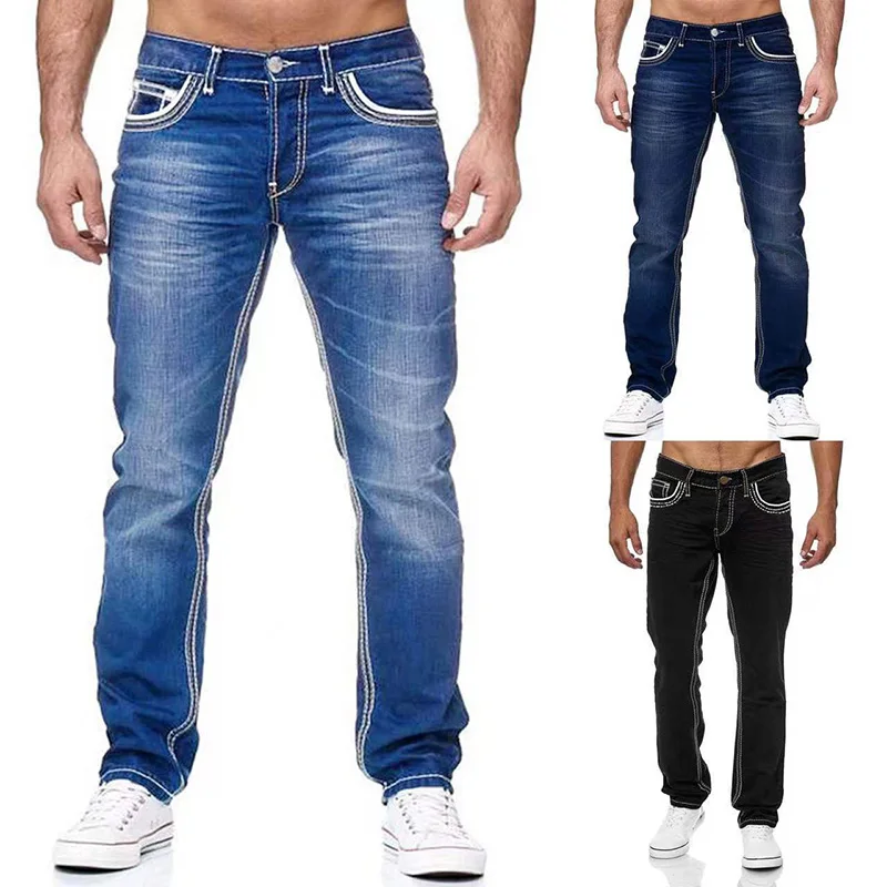 European and American High-quality Men's Slim Classic Solid Color Elastic Jeans Men's Cotton Fashionable Casual Men's Clothing