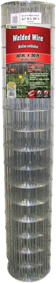 2x4 Inch Welded Wire Mesh, 60" x 50' Galvanized Steel Fence for Animal Enclosures and Garden Protection
