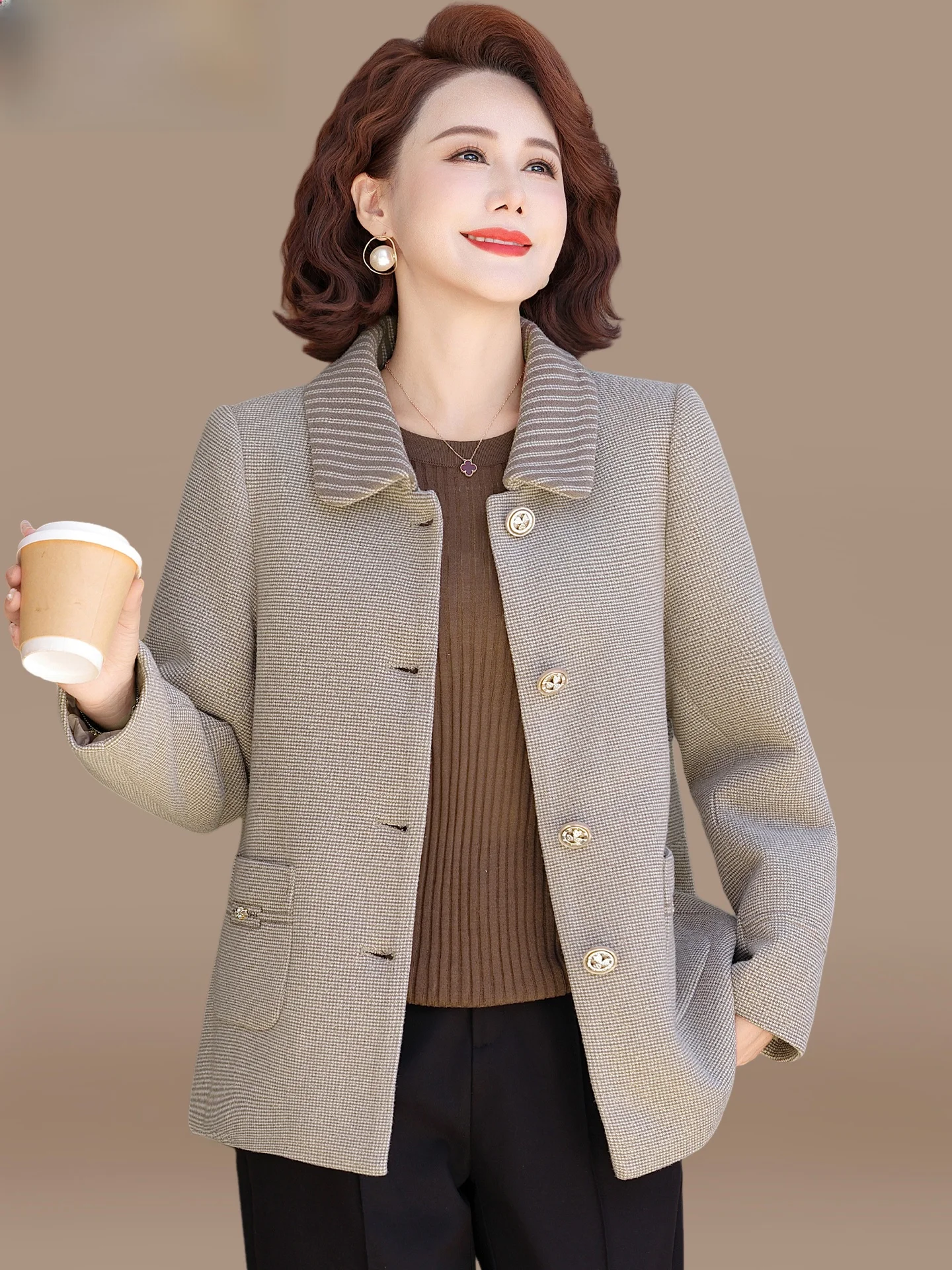 Faionable Autumn Outerwear for Women Middle-Aged And ly Sli Jaet Brand Korean Rain Soft Polyester Fiber ort Coat