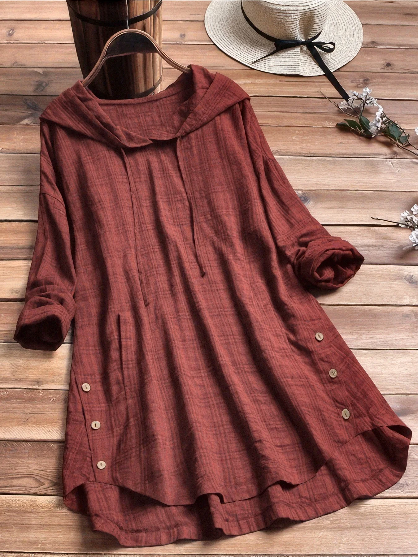 Stylish Plaid Blouse - Casual Long-Sleeve Hooded Shirt for Women - Autumn Waist-Tied Outerwear with Drawstring