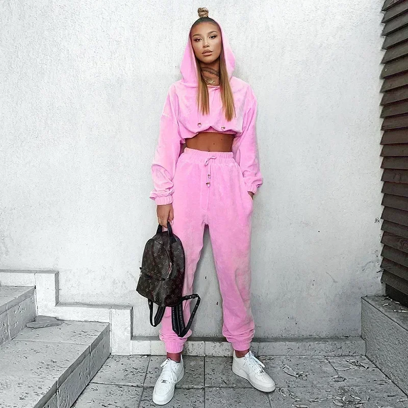 Female 2 Pieces Running Sets Autumn Winter Outfits Fleece Thick Warm Sportswear Women Tracksuit Hooded Sweatshirts Pants Suits