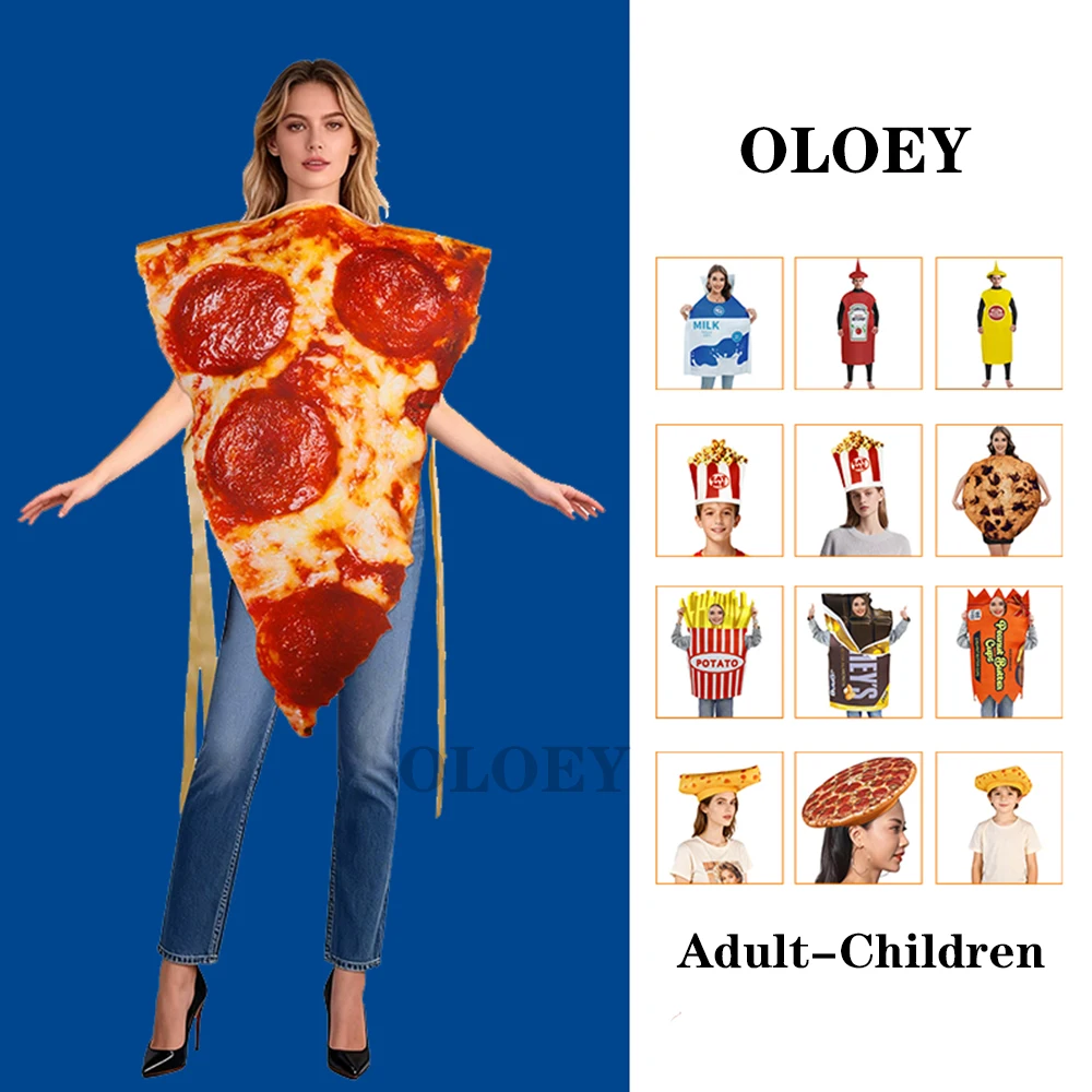 Pizza Costume Halloween Food Cosplay Family Group Outfits Carnival Easter Purim Fancy Clothes One Size Cheesecake Hat Adult Kids
