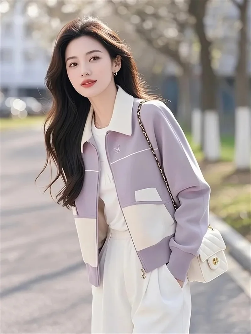 Xiaoxiangfeng western-style purple short jacket women's spring wear 2025 new Korean version fashionable versatile cardigan zippe