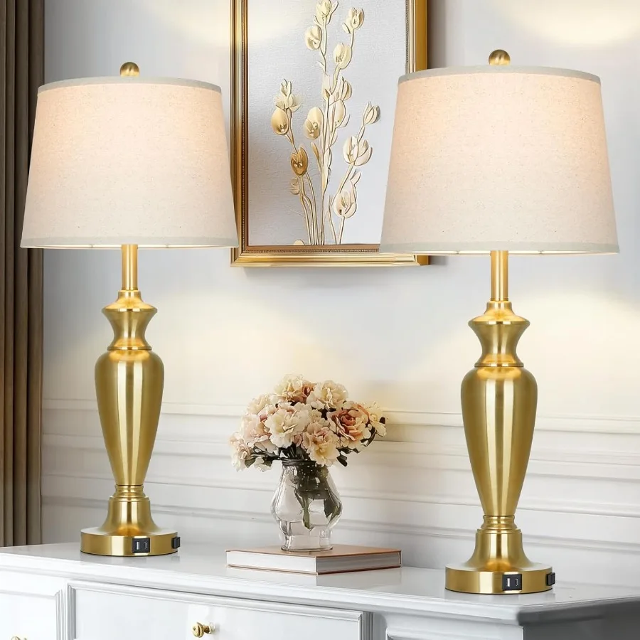 30" Tall Gold Table Lamps Set of 2 for Living Room Touch Control Bedside Lamps for Nightstand 3-Way Dimmable Bedroom Table Lamp