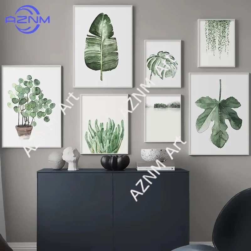 1PC ,Canvas Paintings Posters and Prints Wall Art Picture Green Style Plant Leaves Potting for Living Room Decoration