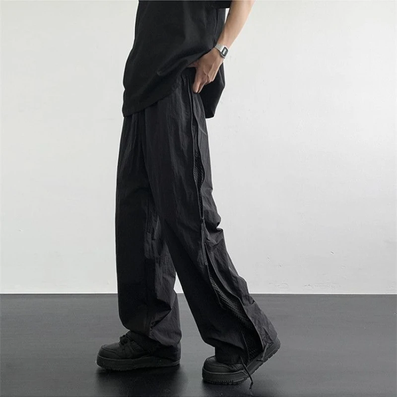 Wide Fishing Cargo Pants for Men Plain Joggers Nylon High Quality Slacks Luxury Korean Style Cheap Long Fashion Emo Trousers Man