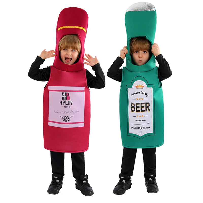 2025 New Arrival Unisex Girl Child Green Beer Bottle Fancy Dress Up Tunic Boy Red Wine Bottle Halloween Costume For Kids